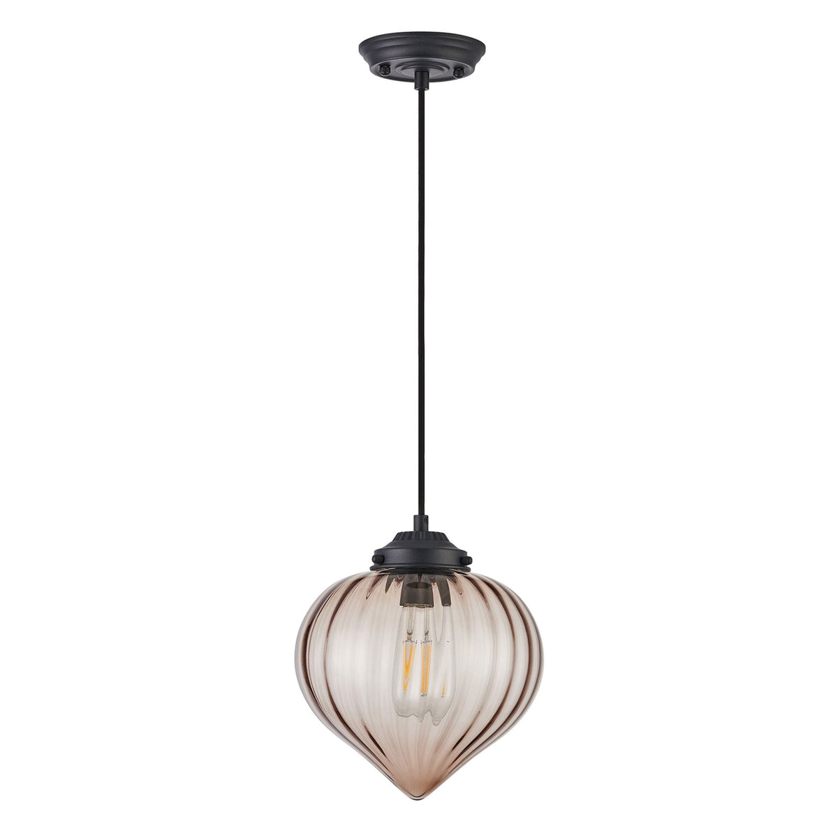 Appin Single Drop Pendant in Satin Black with Cognac Flower Bud Glass Shade