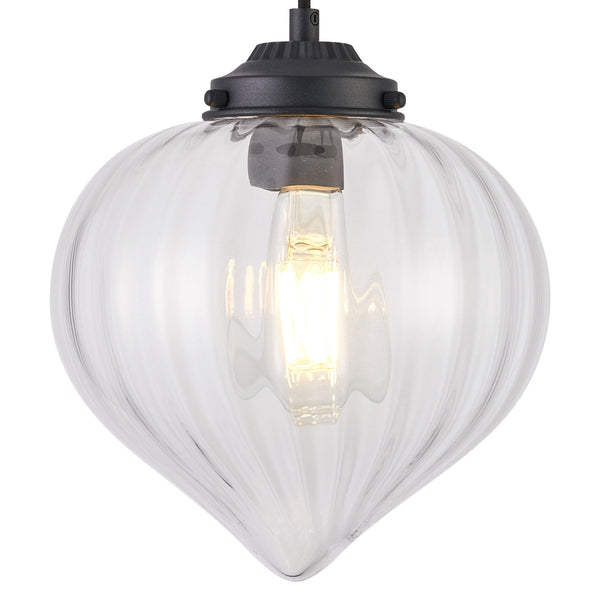 Appin Single Drop Pendant in Satin Black with Clear Flower Bud Glass Shade