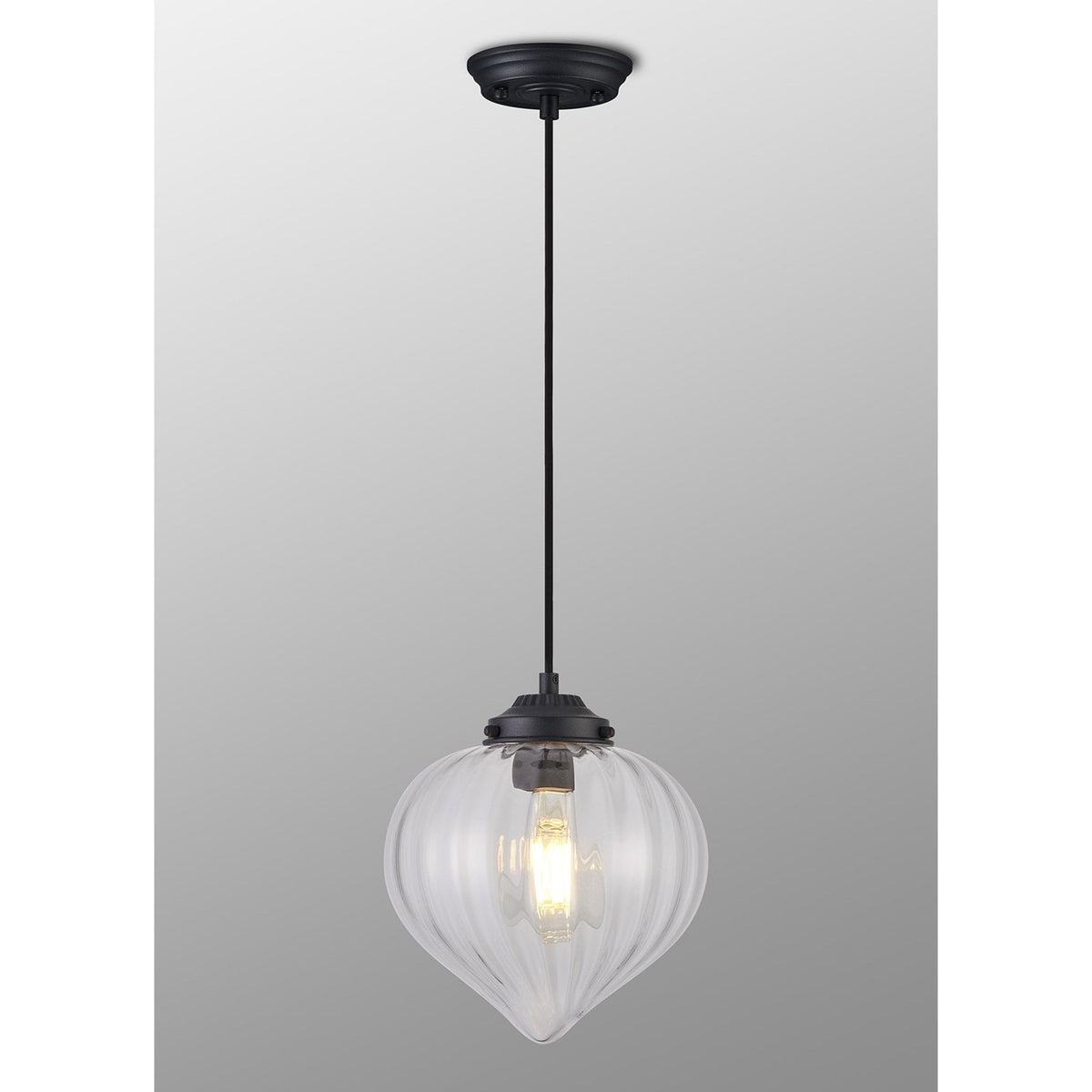 Appin Single Drop Pendant in Satin Black with Clear Flower Bud Glass Shade