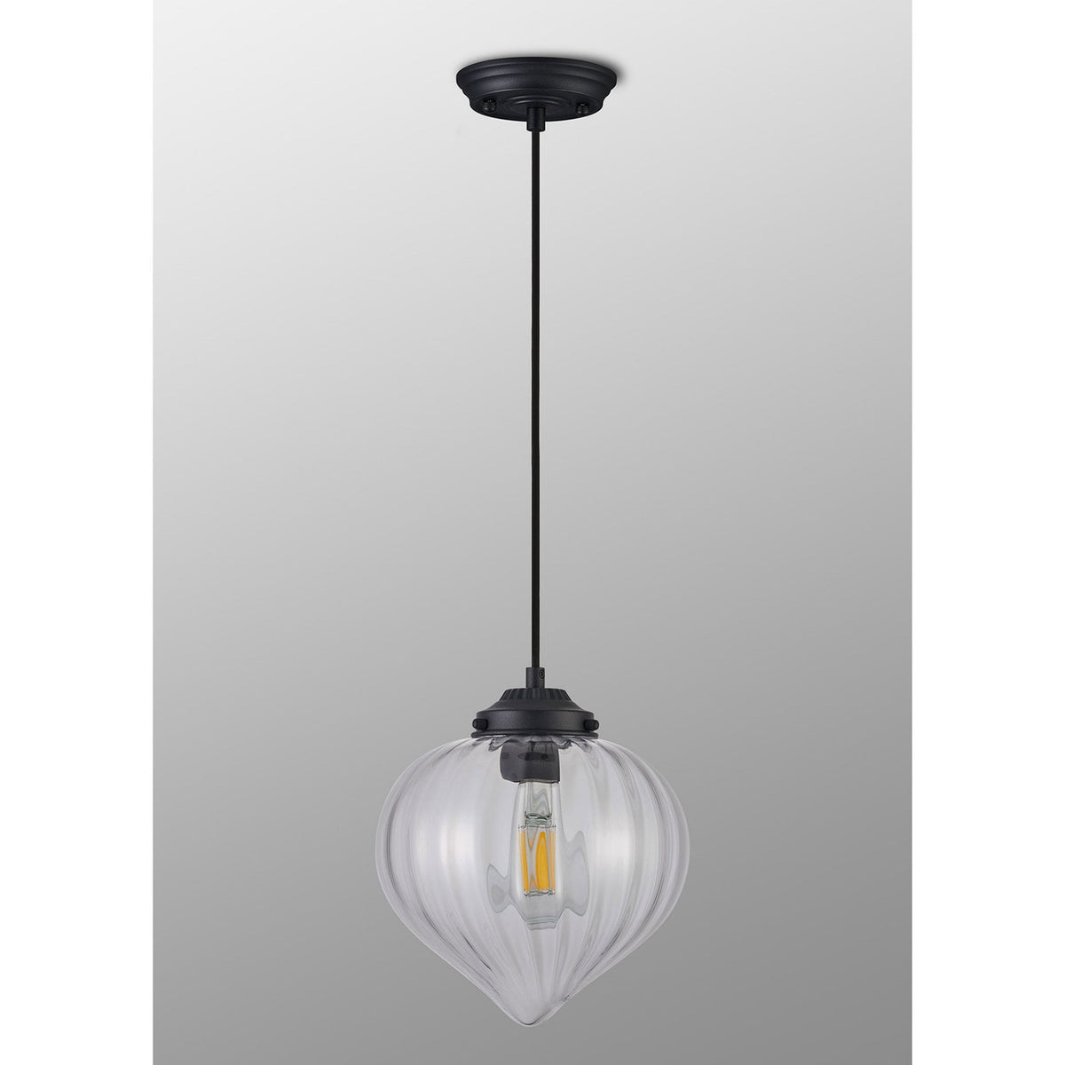 Appin Single Drop Pendant in Satin Black with Clear Flower Bud Glass Shade