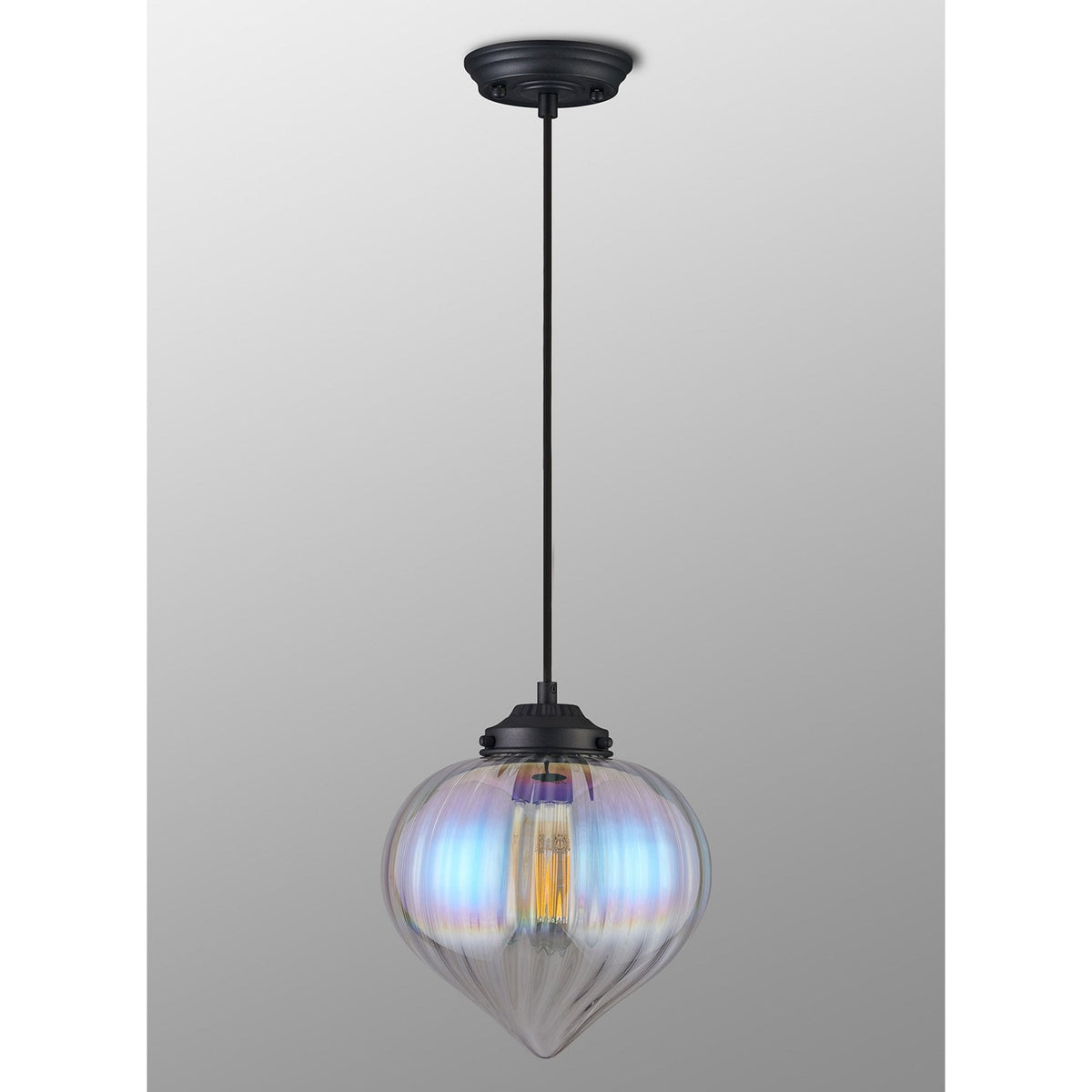 Appin Single Drop Pendant in Satin Black with Iridescent Faded Flower Bud Glass Shade