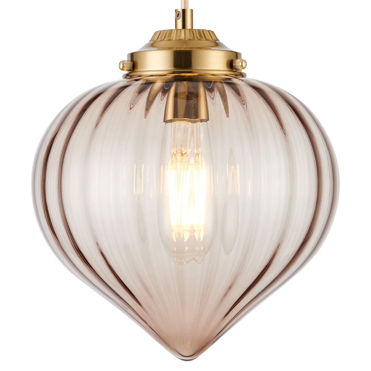 Appin Single Drop Pendant in Brass with Cognac Flower Bud Glass Shade