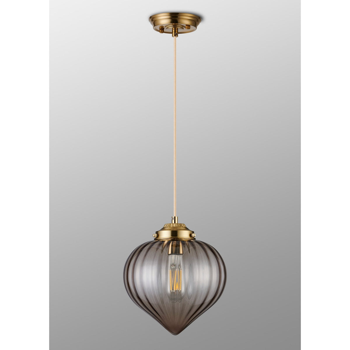 Appin Single Drop Pendant in Brass with Cognac Flower Bud Glass Shade