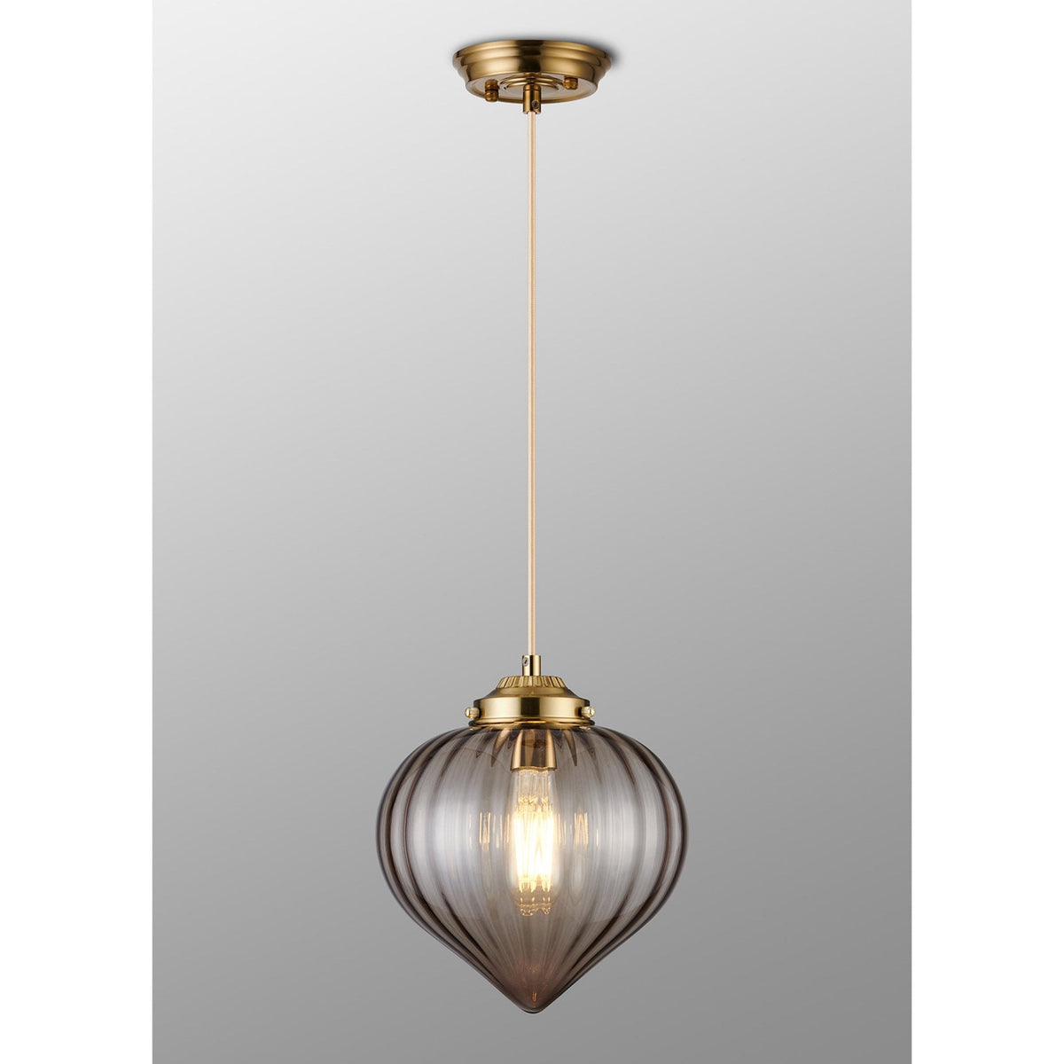 Appin Single Drop Pendant in Brass with Cognac Flower Bud Glass Shade