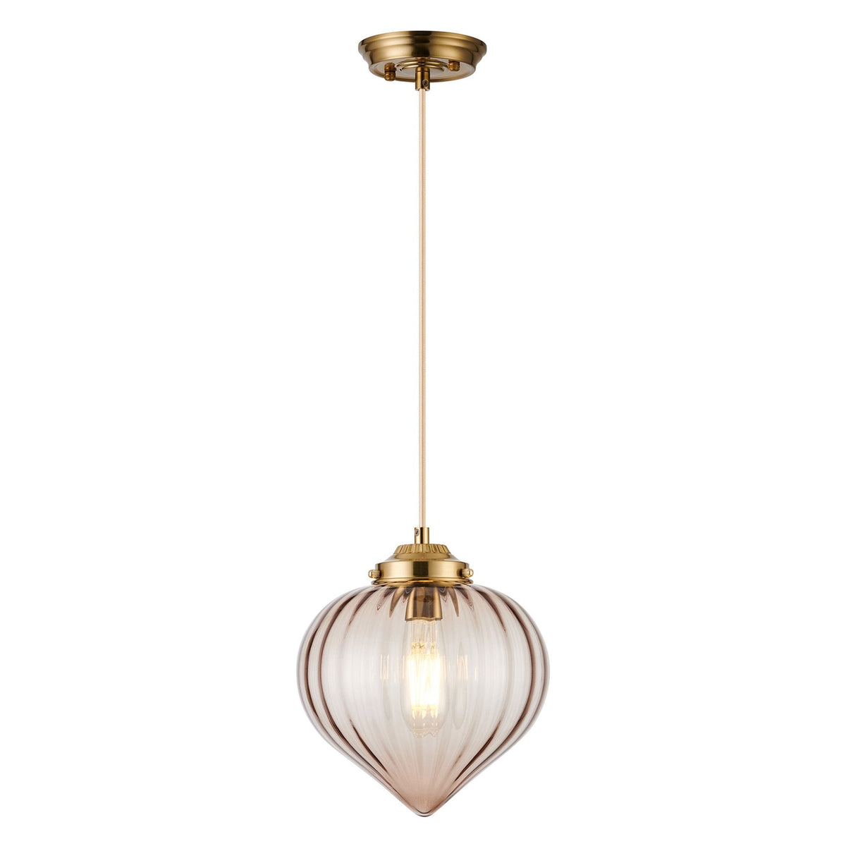 Appin Single Drop Pendant in Brass with Cognac Flower Bud Glass Shade