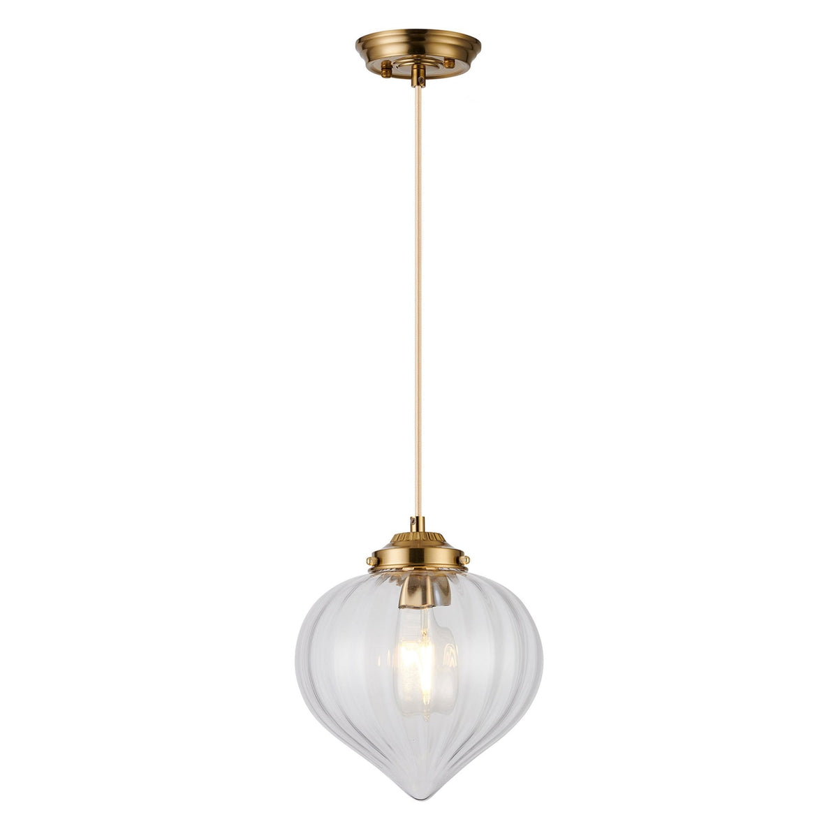 The pendant light in a neutral setting, highlighting its elegant design.