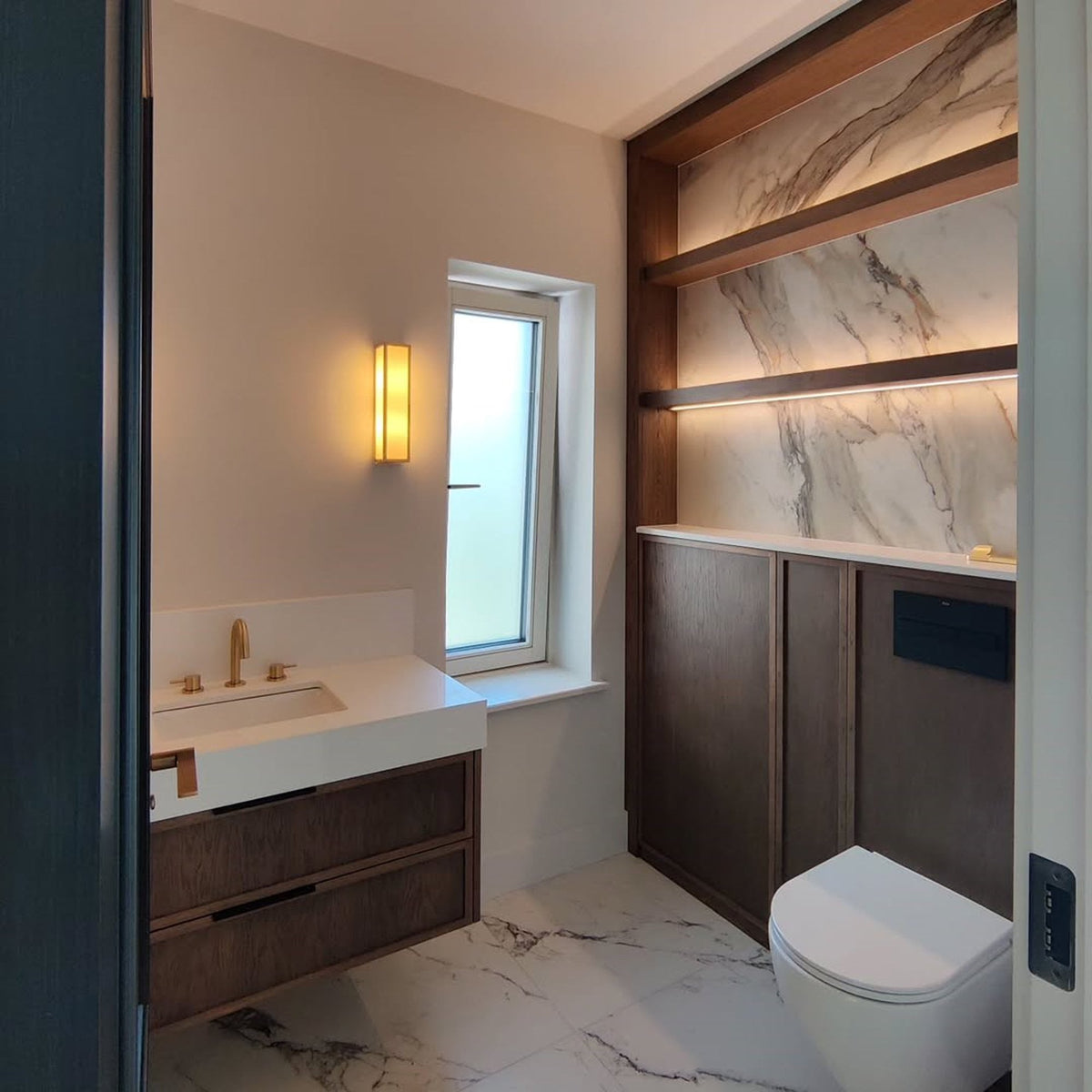 Mashiko 360 Bathroom Wall Light in Matt Gold and White Frosted Glass