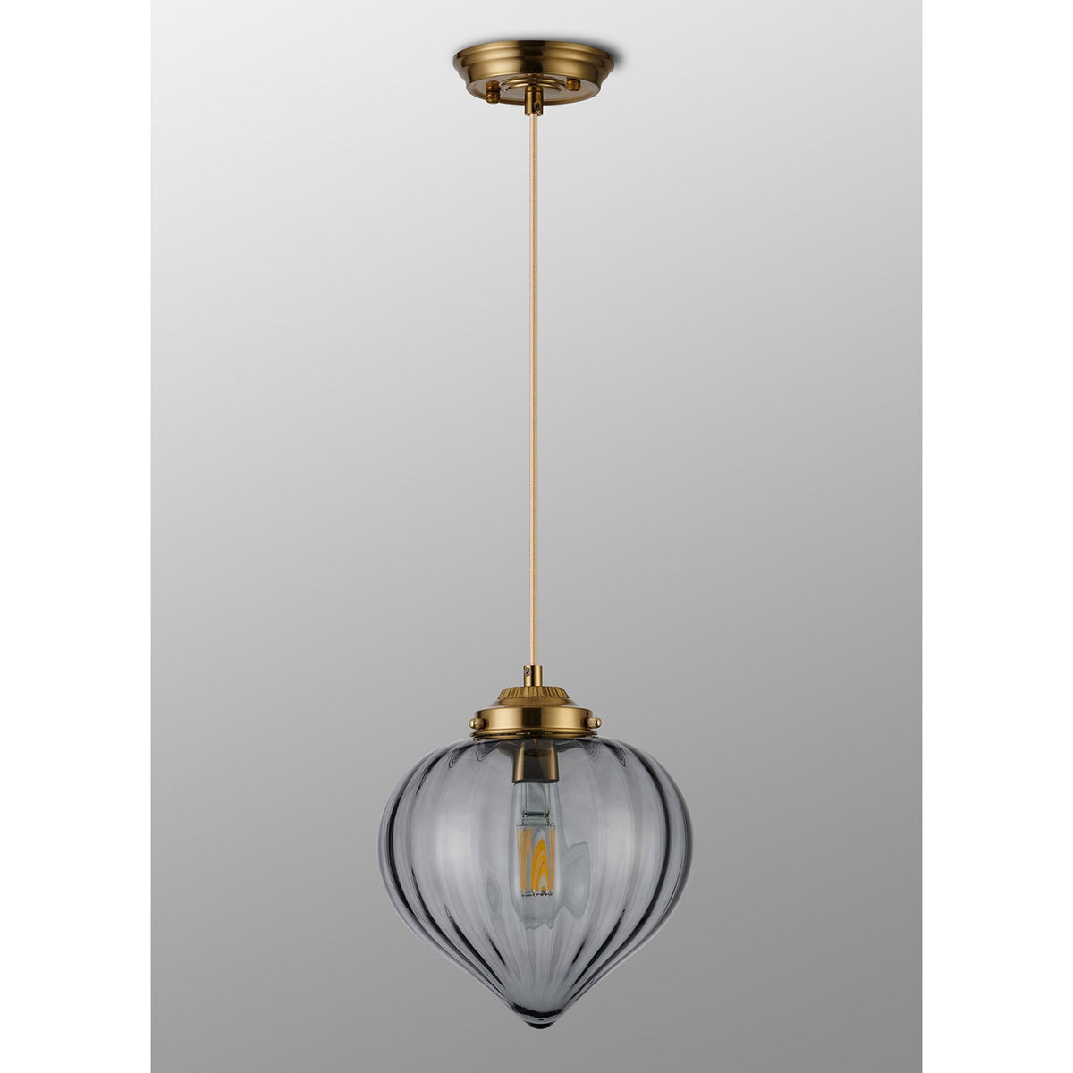 Appin Single Drop Pendant in Brass with Smoke Flower Bud Glass Shade