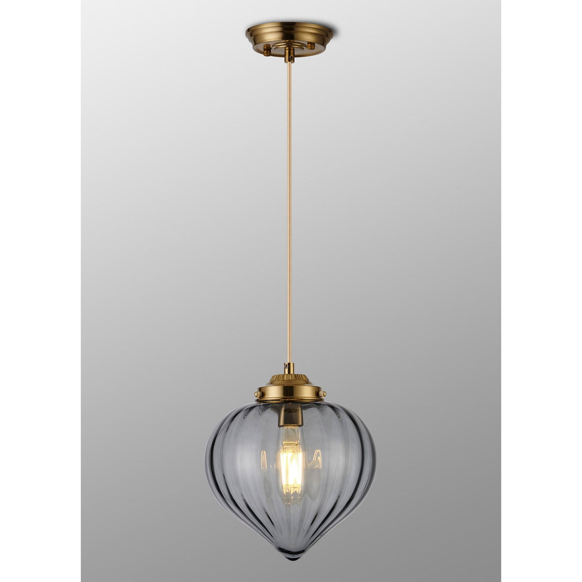 Appin Single Drop Pendant in Brass with Smoke Flower Bud Glass Shade
