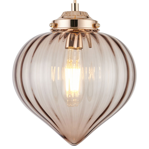Appin Single Drop Pendant in French Gold with Cognac Flower Bud Glass Shade