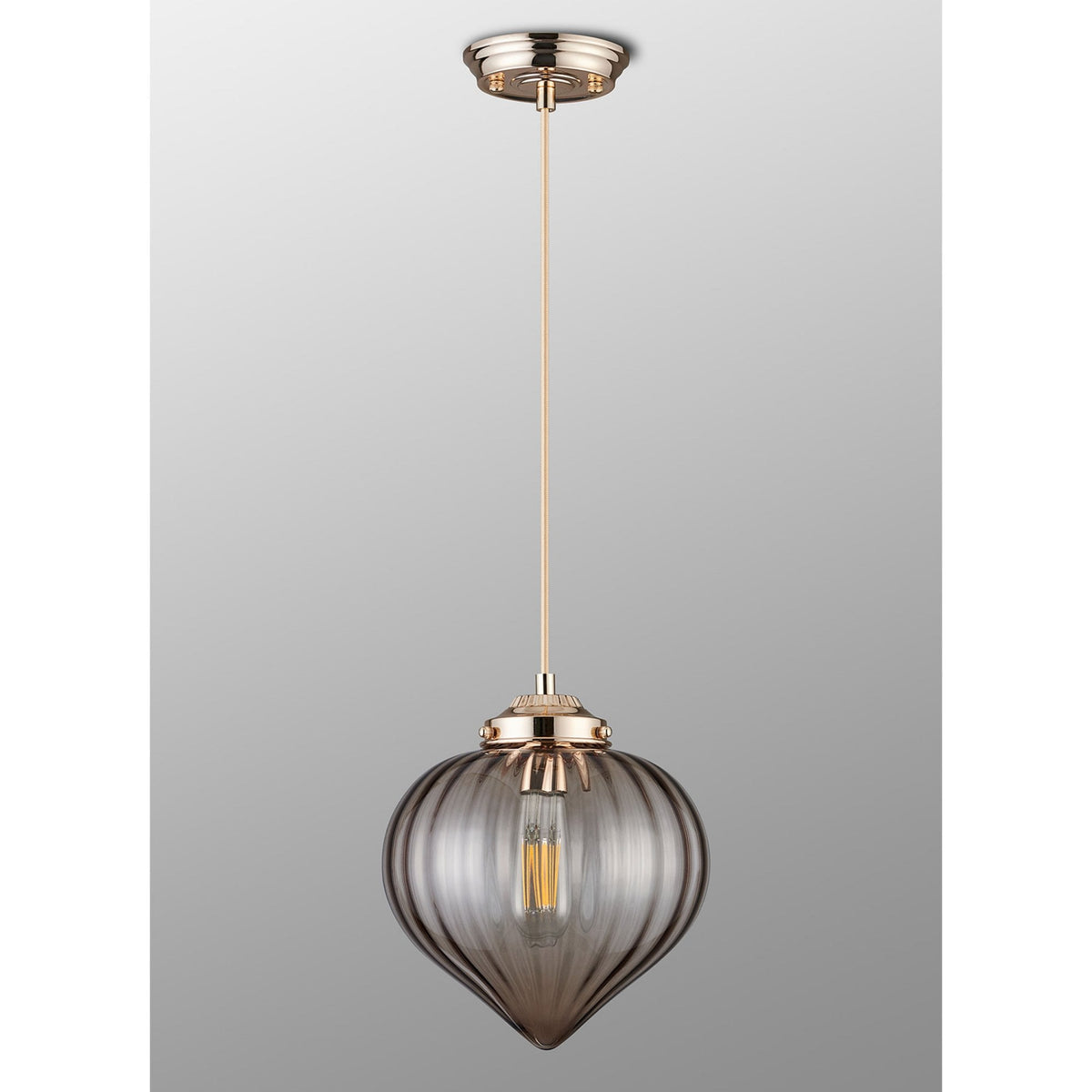 Appin Single Drop Pendant in French Gold with Cognac Flower Bud Glass Shade