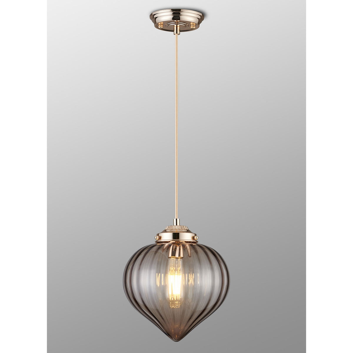 Appin Single Drop Pendant in French Gold with Cognac Flower Bud Glass Shade