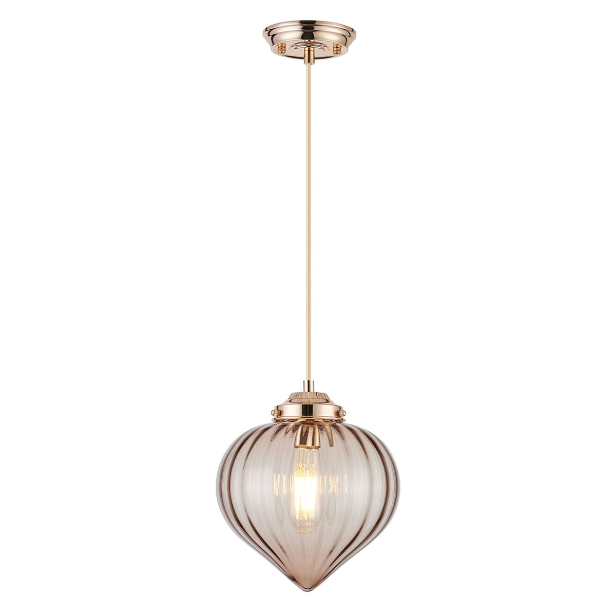 Appin Single Drop Pendant in French Gold with Cognac Flower Bud Glass Shade