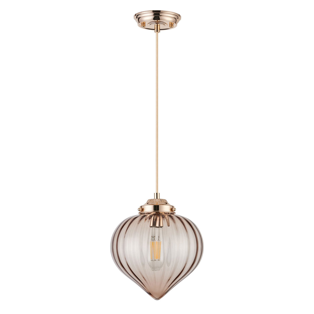 Appin Single Drop Pendant in French Gold with Cognac Flower Bud Glass Shade