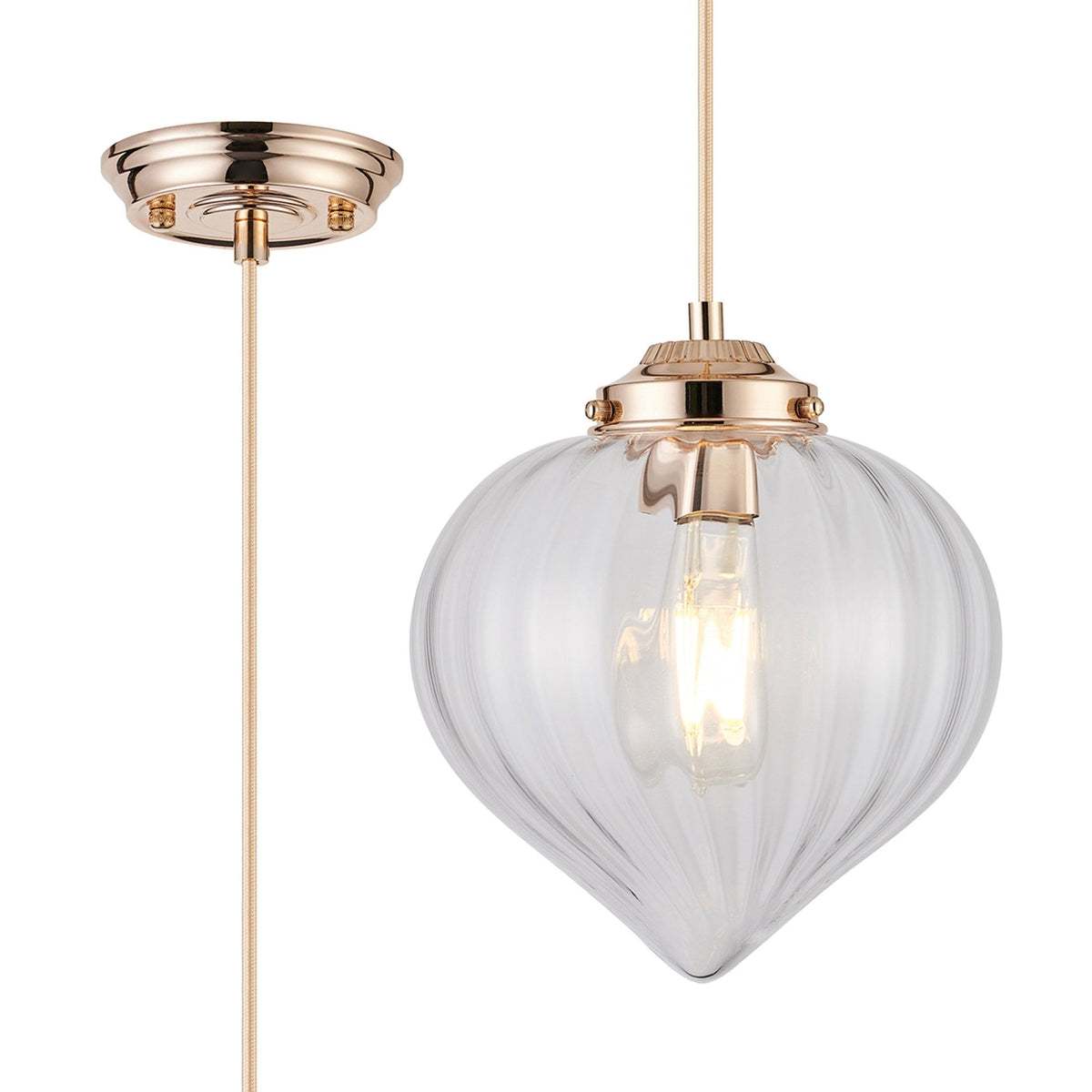 Appin Single Drop Pendant in French Gold with Clear Flower Bud Glass Shade