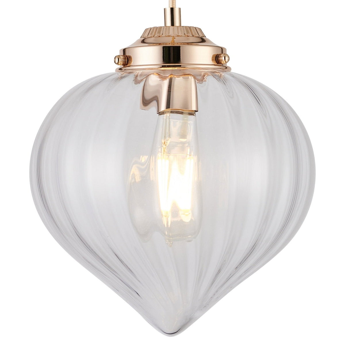 Appin Single Drop Pendant in French Gold with Clear Flower Bud Glass Shade