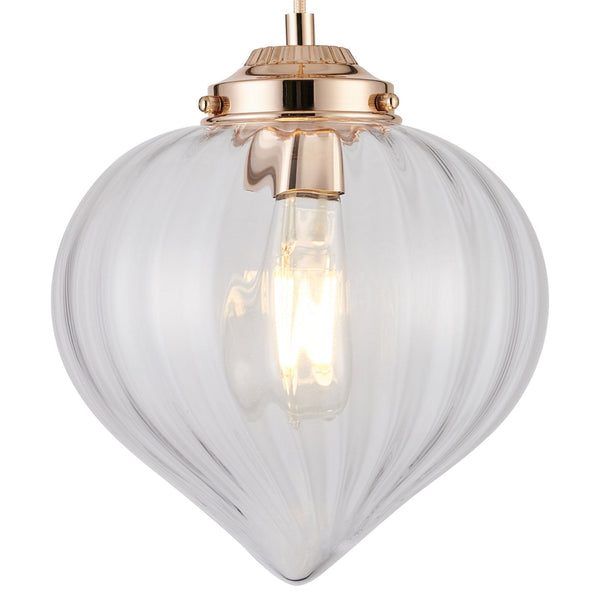 Appin Single Drop Pendant in French Gold with Clear Flower Bud Glass Shade