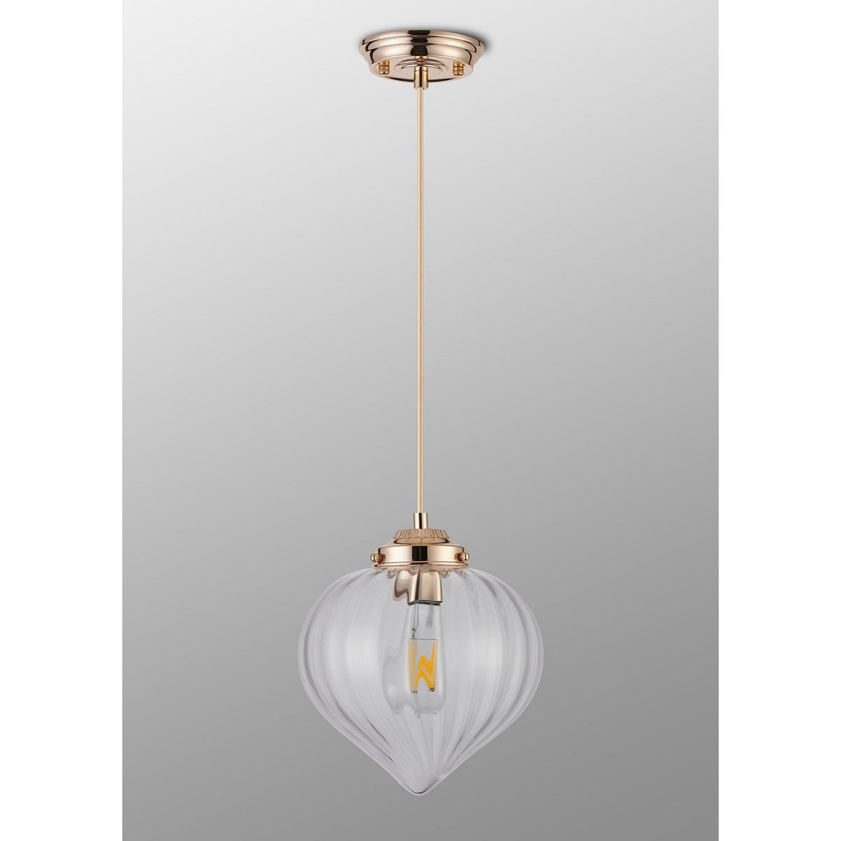 Appin Single Drop Pendant in French Gold with Clear Flower Bud Glass Shade