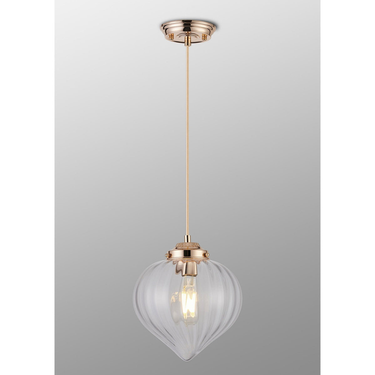 Appin Single Drop Pendant in French Gold with Clear Flower Bud Glass Shade