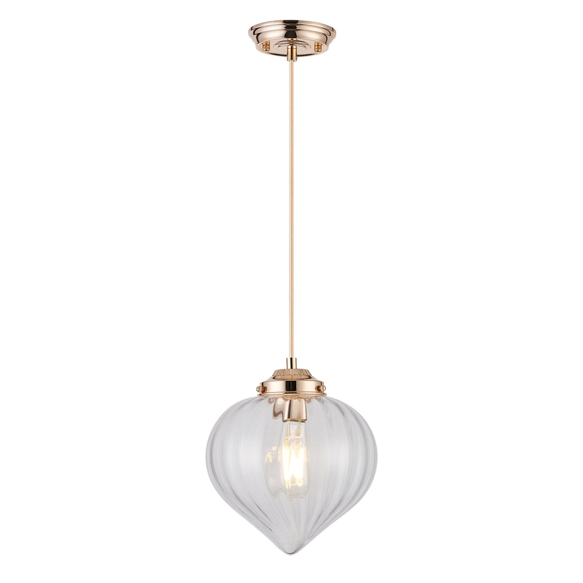 Appin Single Drop Pendant in French Gold with Clear Flower Bud Glass Shade