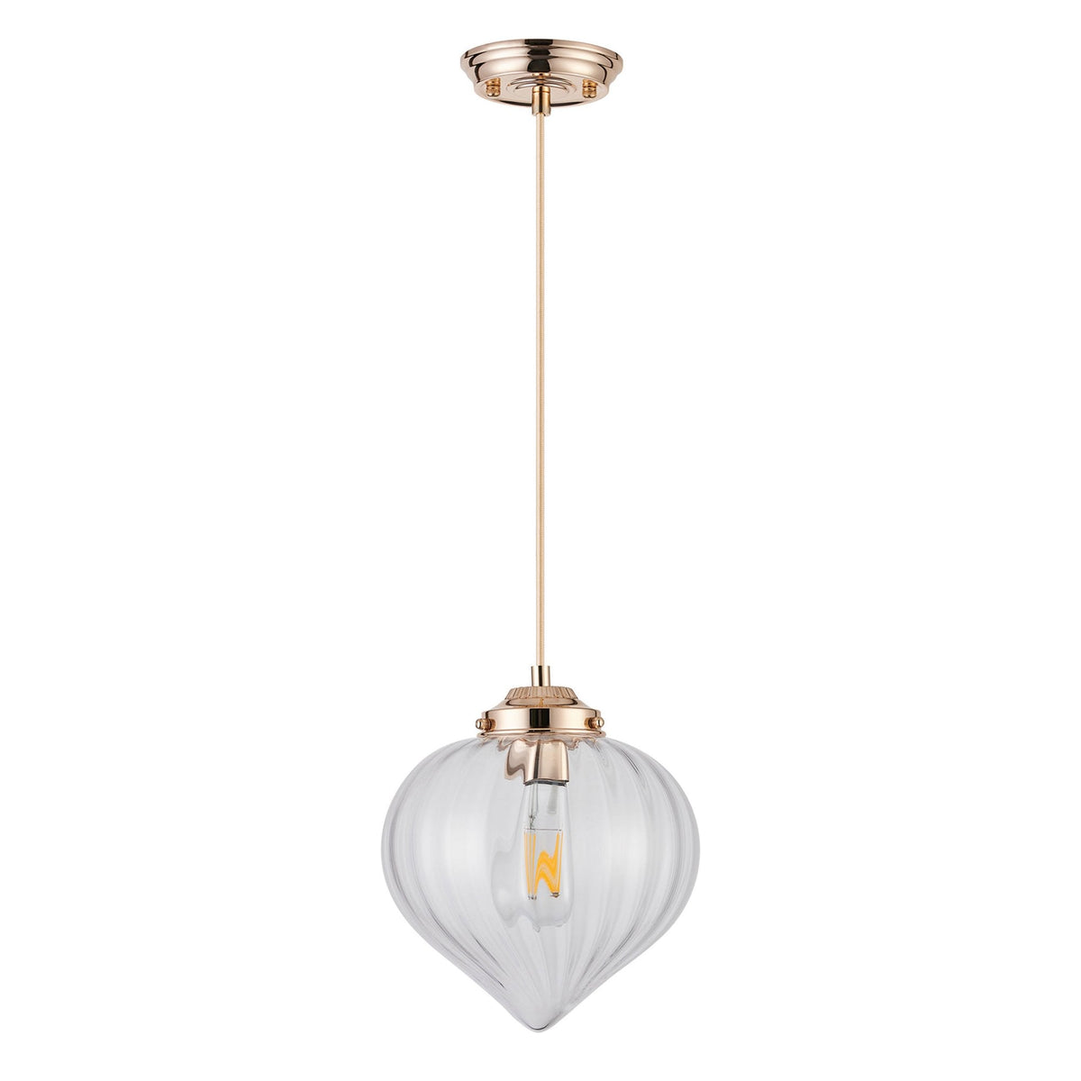 Appin Single Drop Pendant in French Gold with Clear Flower Bud Glass Shade