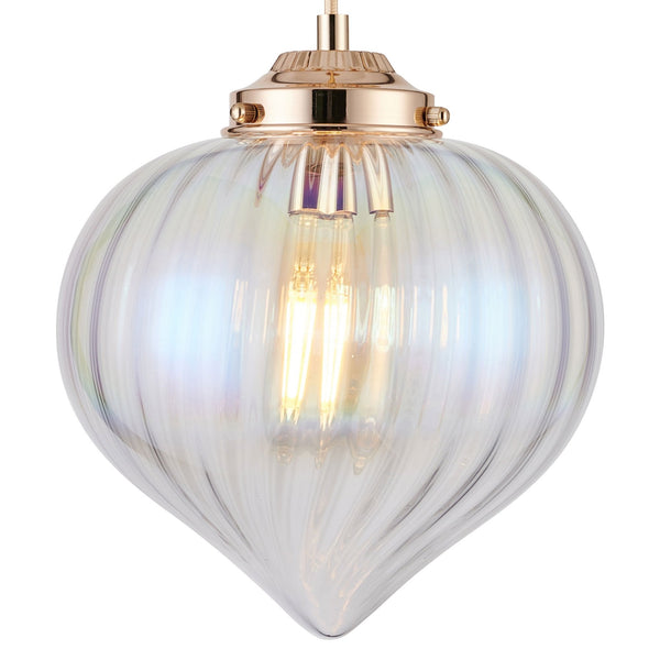 Appin Single Drop Pendant in French Gold with Iridescent Faded Flower Bud Glass Shade