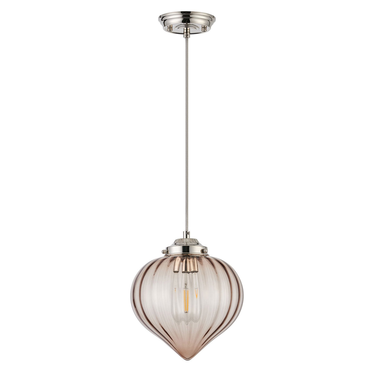 Appin Single Drop Pendant in Polished Nickel with Cognac Flower Bud Glass Shade