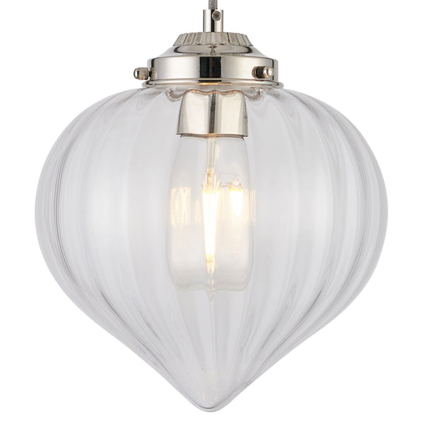 Appin Single Drop Pendant in Polished Nickel with Clear Flower Bud Glass Shade
