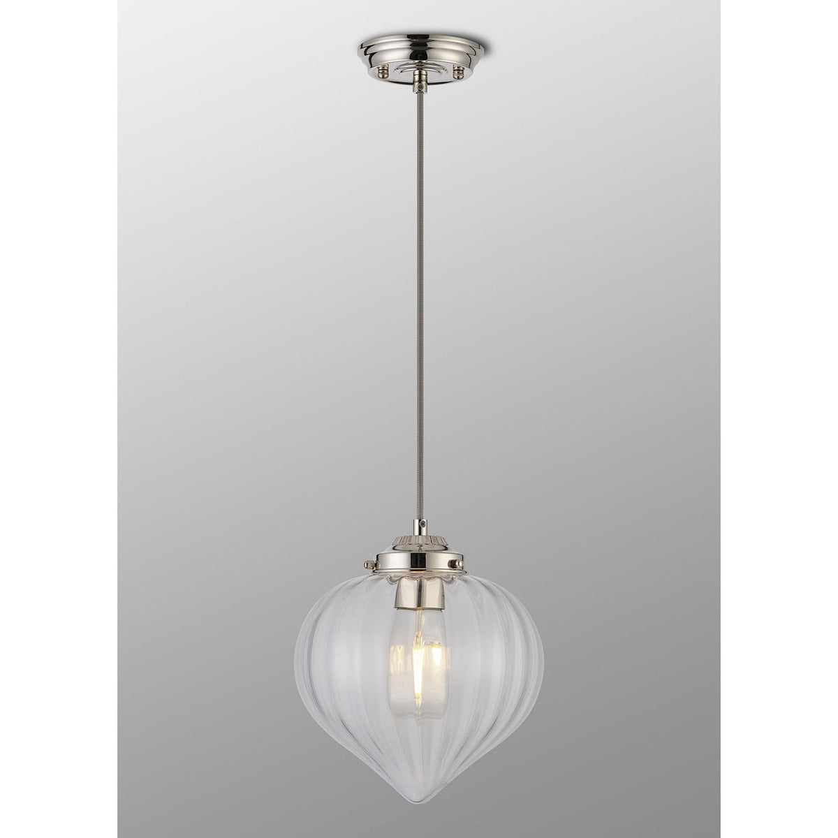 Appin Single Drop Pendant in Polished Nickel with Clear Flower Bud Glass Shade