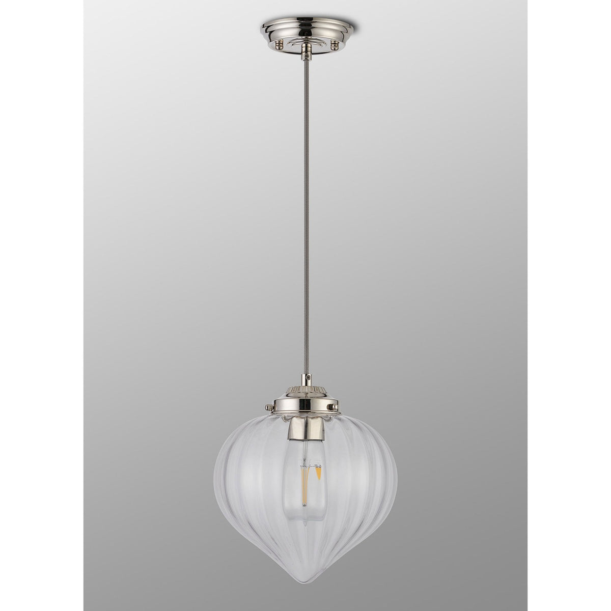 Appin Single Drop Pendant in Polished Nickel with Clear Flower Bud Glass Shade