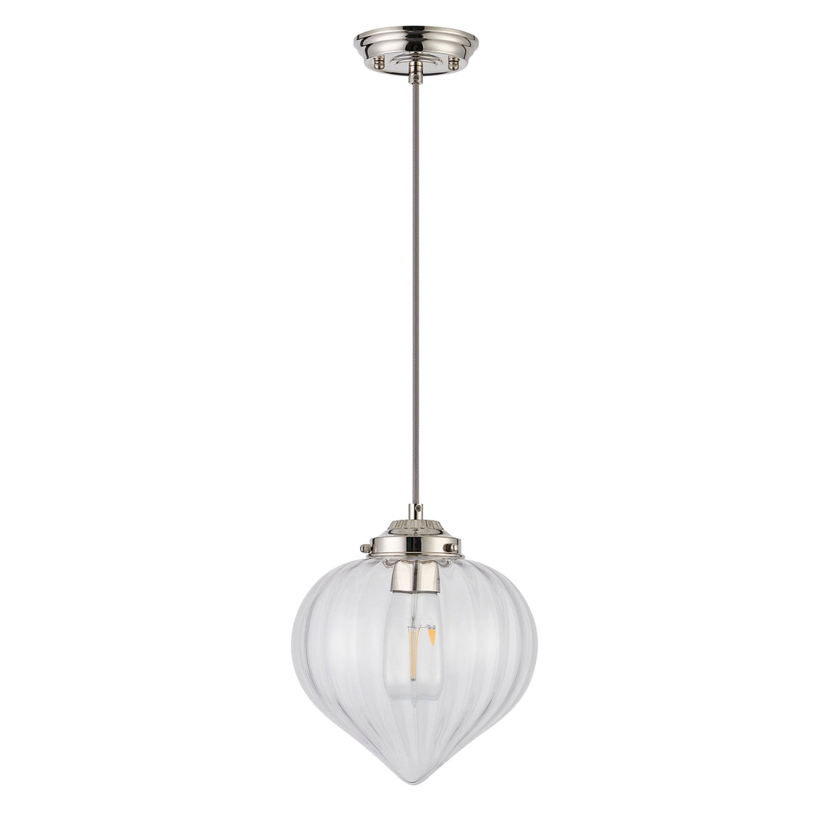 Appin Single Drop Pendant in Polished Nickel with Clear Flower Bud Glass Shade