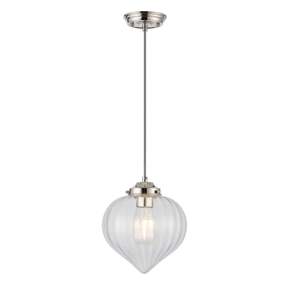 Appin Single Drop Pendant in Polished Nickel with Clear Flower Bud Glass Shade