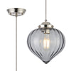 Appin Single Drop Pendant in Polished Nickel with Smoke Flower Bud Glass Shade