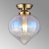 Appin Flush Ceiling Light in Antique Brass with Iridescent Faded Flower Bud Glass Shade