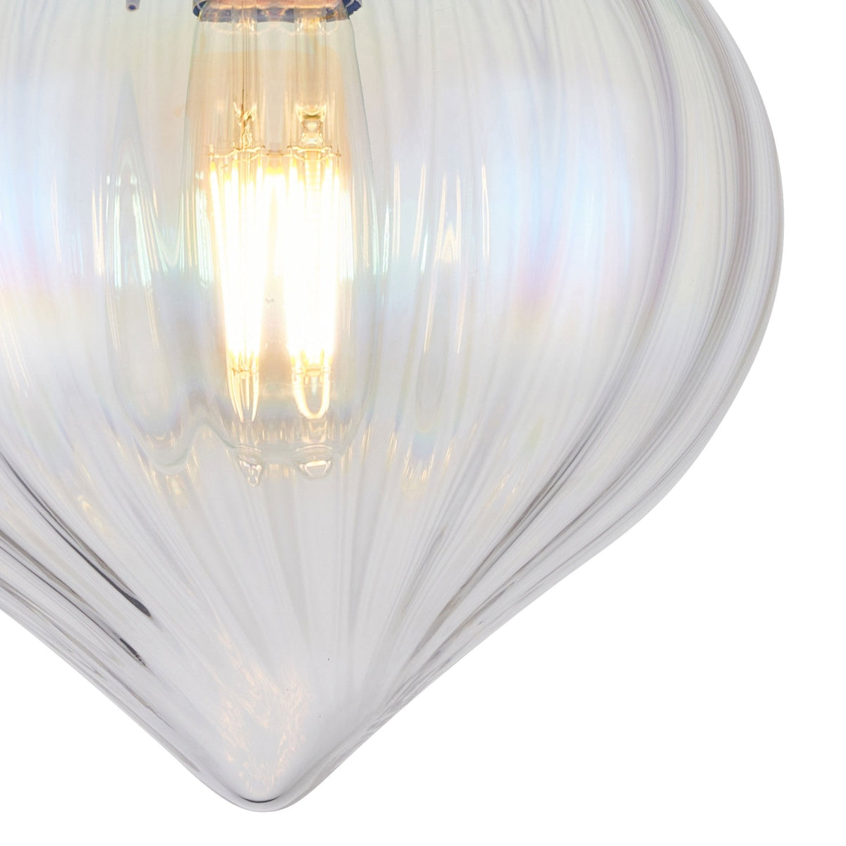 Appin Flush Ceiling Light in Antique Brass with Iridescent Faded Flower Bud Glass Shade