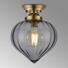 Appin Flush Ceiling Light in Antique Brass with Smoke Flower Bud Glass Shade