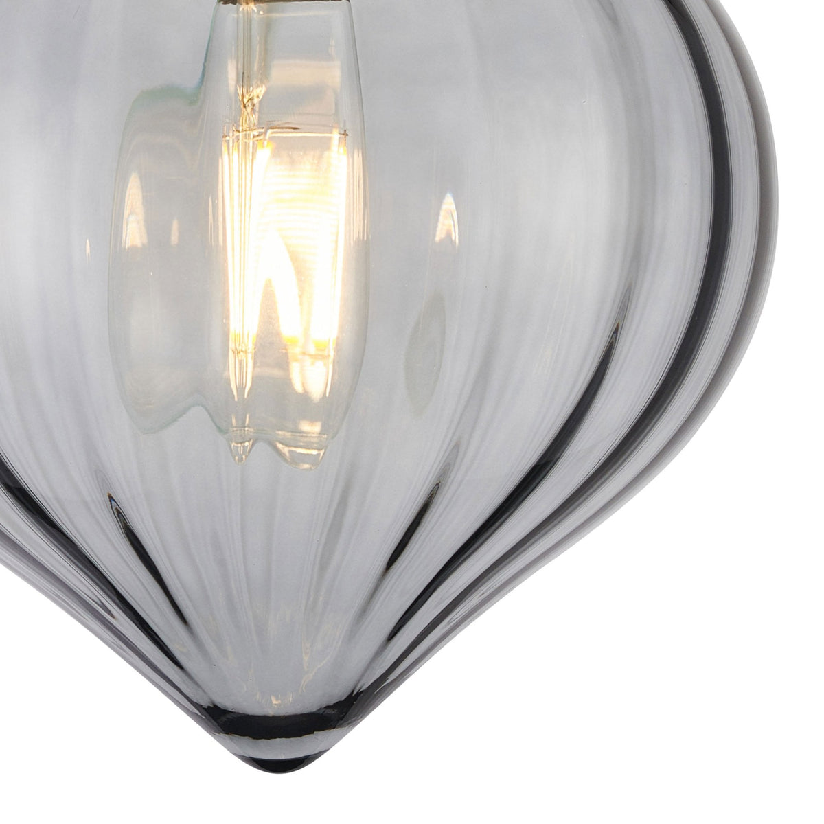 Appin Flush Ceiling Light in Antique Brass with Smoke Flower Bud Glass Shade