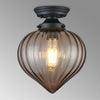 Appin Flush Ceiling Light in Satin Black with Cognac Flower Bud Glass Shade