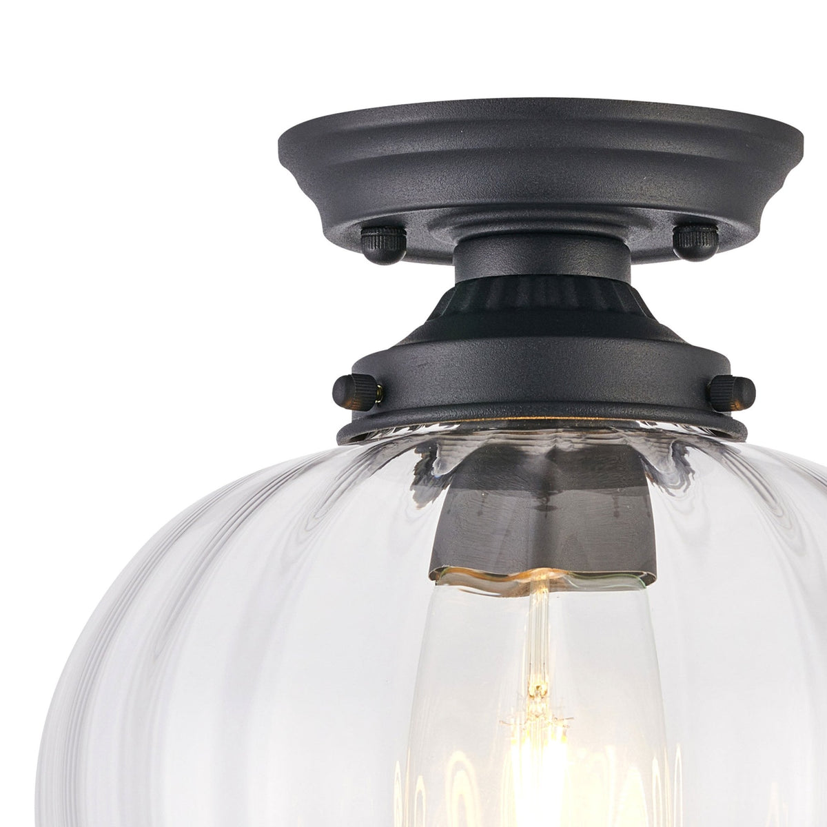 Appin Flush Ceiling Light in Satin Black with Clear Flower Bud Glass Shade