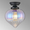 Appin Flush Ceiling Light in Satin Black with Iridescent Faded Flower Bud Glass Shade