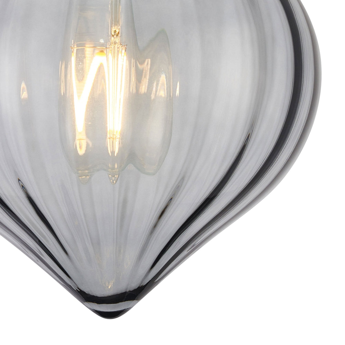Appin Flush Ceiling Light in Satin Black with Smoke Flower Bud Glass Shade