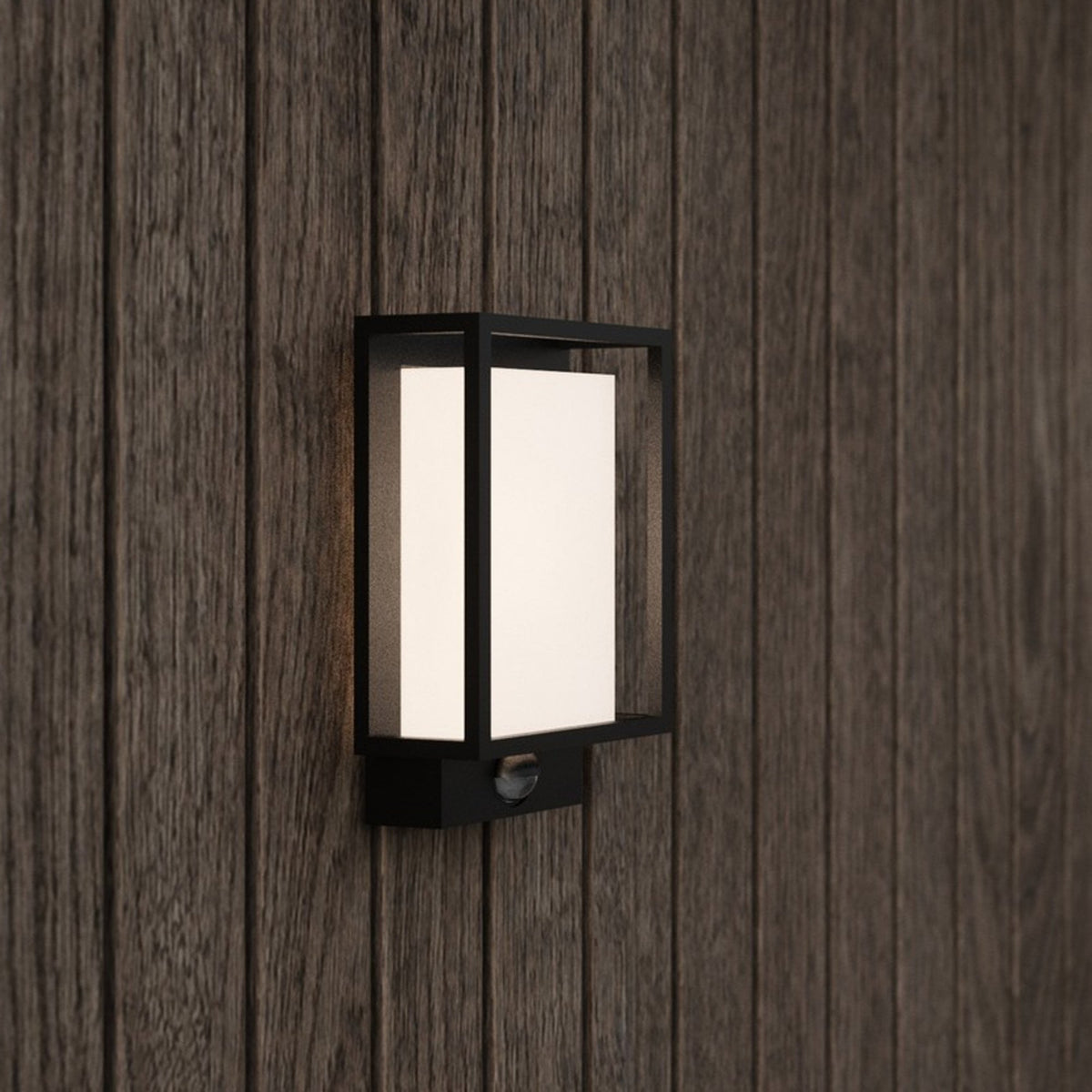 Nestor Outdoor IP44 LED PIR Wall Light in Black With Frosted Diffuser