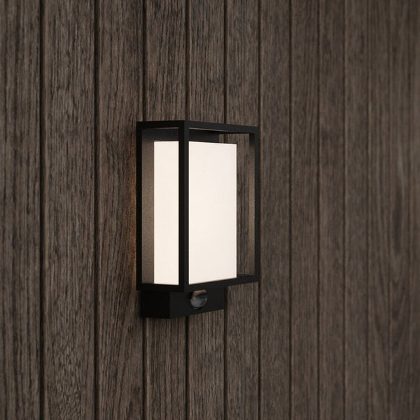 Nestor Outdoor IP44 LED PIR Wall Light in Black With Frosted Diffuser