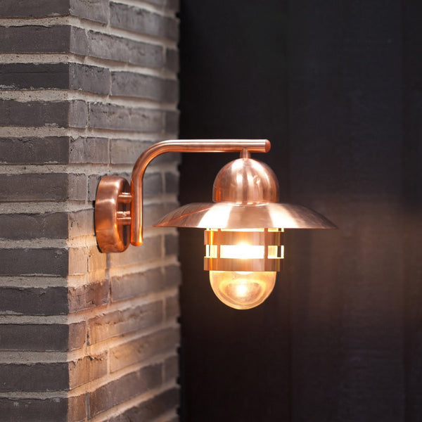 Nibe IP54 Coastal Wall Light in Copper With Glass Shade