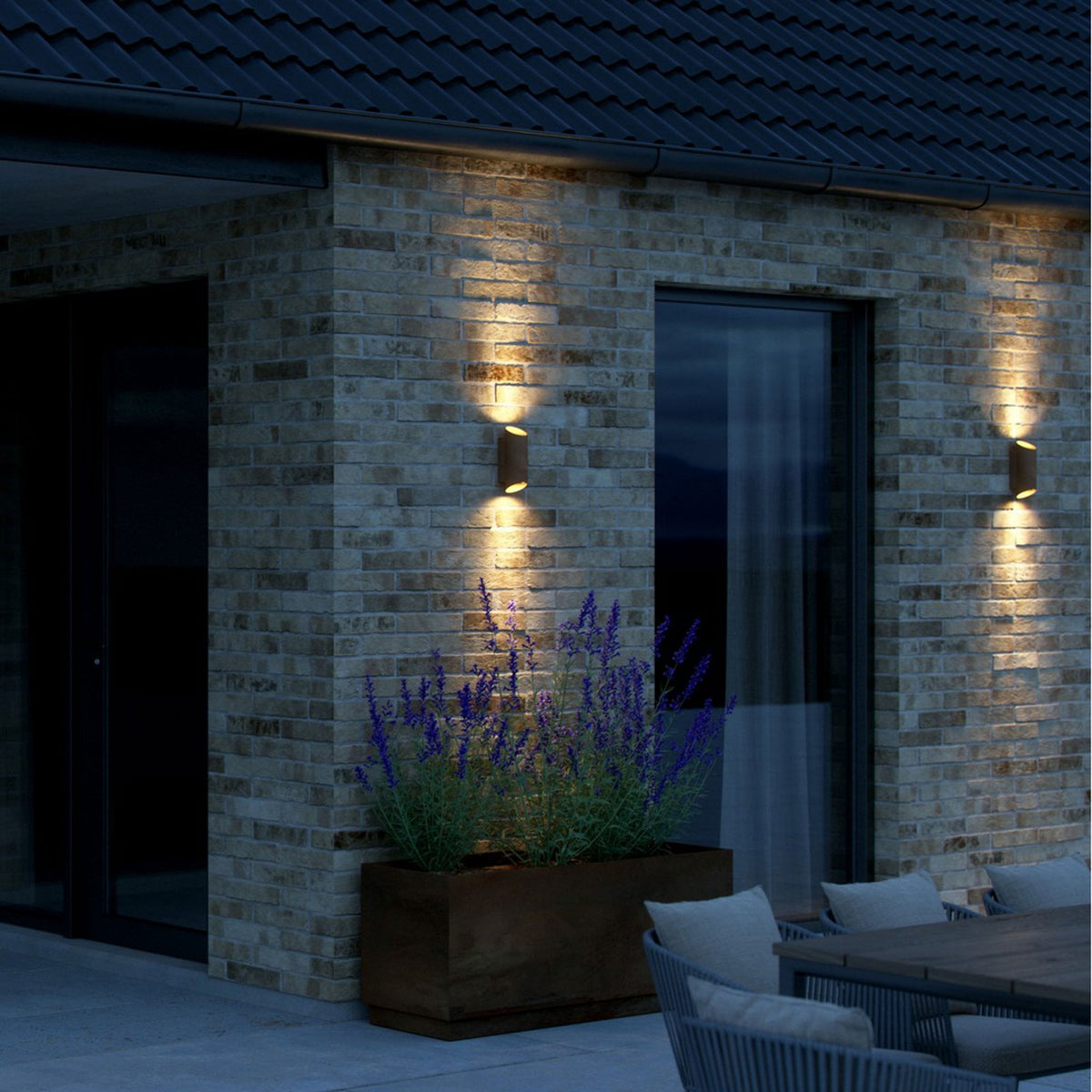 Nico Outdoor IP54 Up and Down Wall Light in Rusty Brown