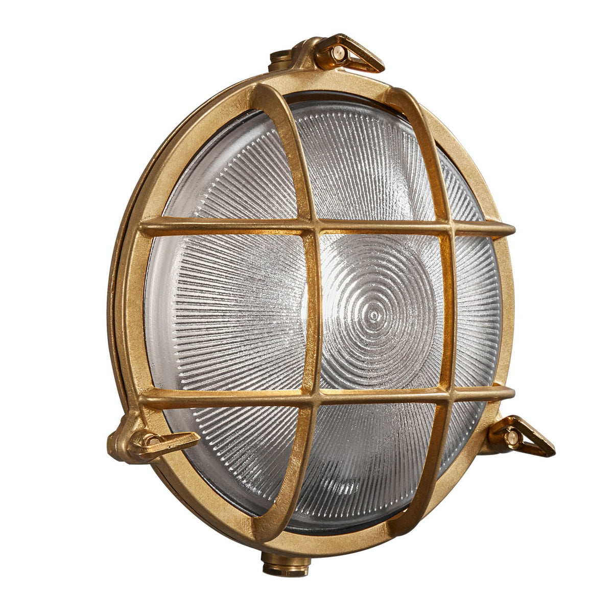 Polperro Coastal IP64 Bulkhead Wall Light In Brass With Glass Shade