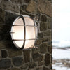 Polperro Coastal IP64 Bulkhead Wall Light In Nickel With Glass Shade