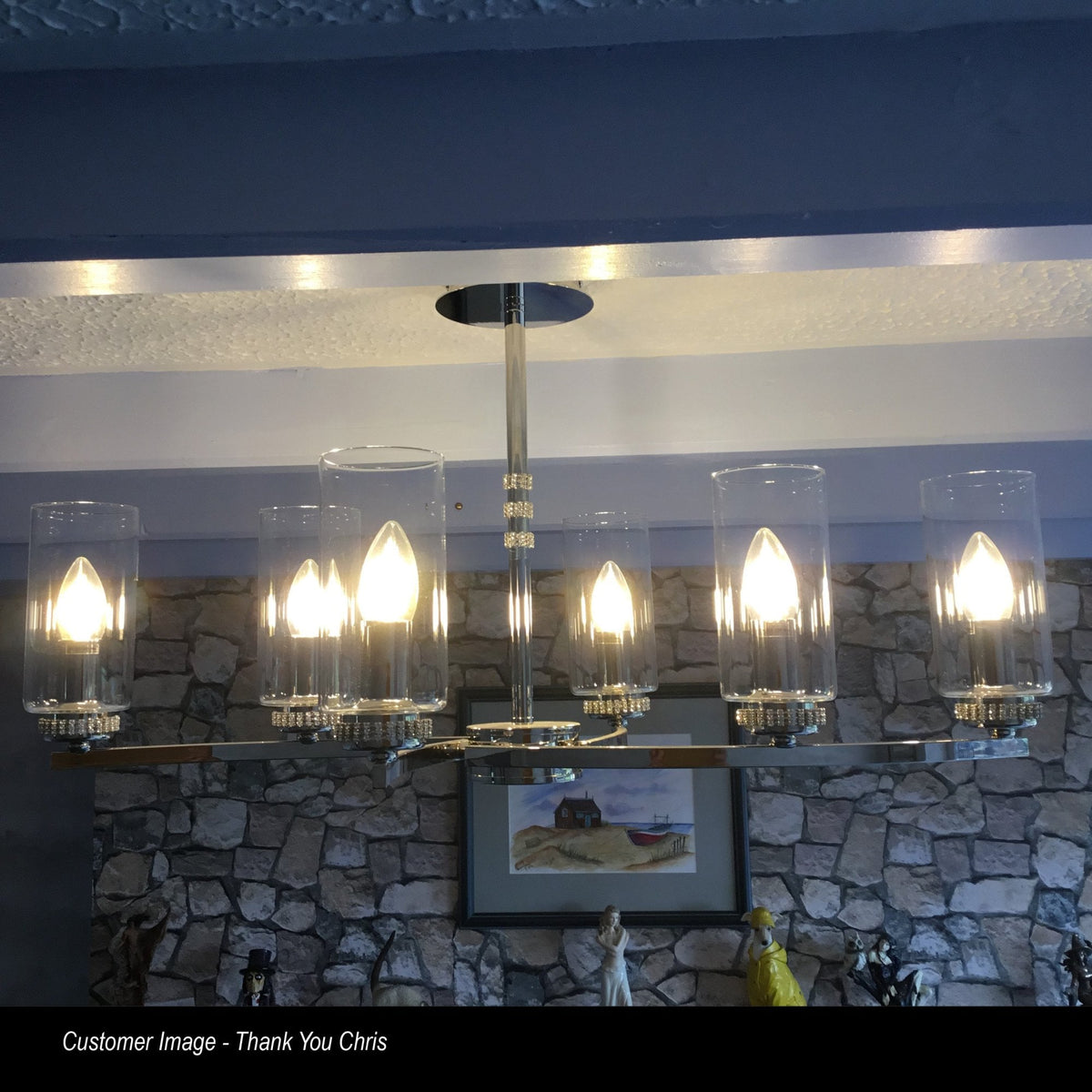 Dunstone 6 Arm Rectangular Pendant or Semi Flush in Polished Nickel