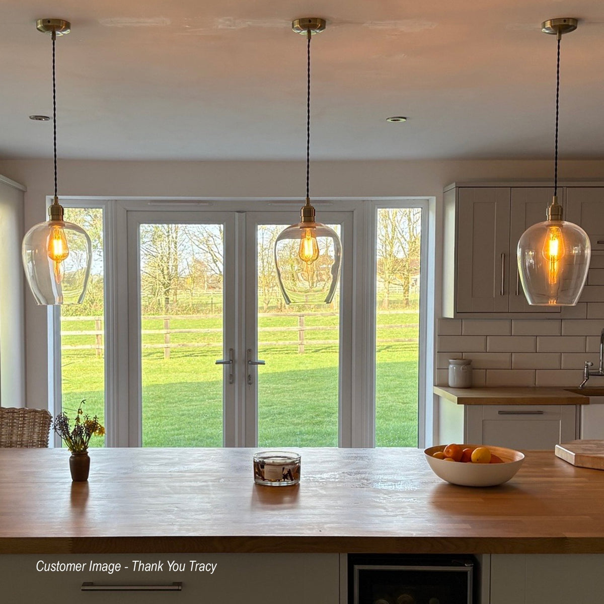 Hoburne Pendant in Antique Brass with Clear Glass