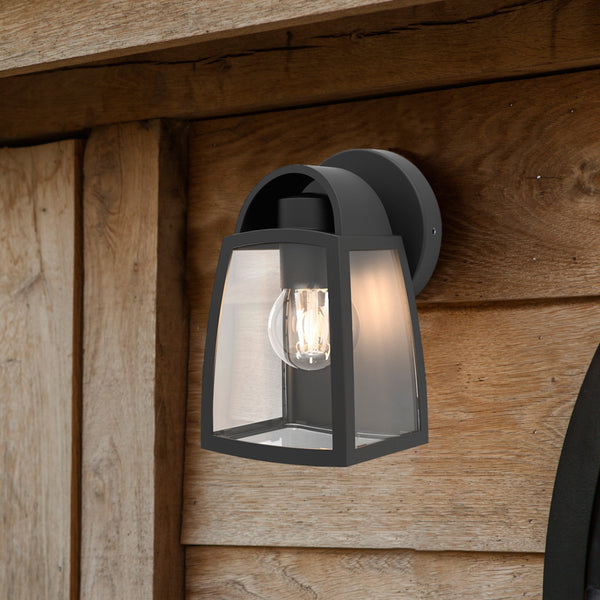 Kelsey Small Clear Glass Exterior Wall Lantern in Black